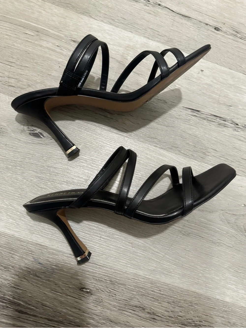 Kenneth Cole Black Multi-Strap Square-Toe Heels